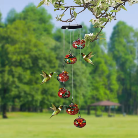 Charming Glass Wind Chime HummingBird Feeder